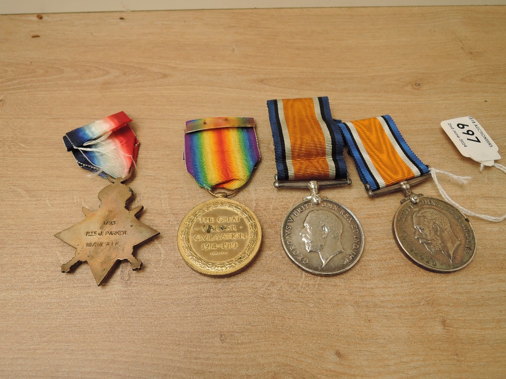 A WWI Trio of Medals to 1793.PTE.J.PARKER 18/BN.A.I.F (Australian Imperial Force) 1914-15 Star, - Image 2 of 7