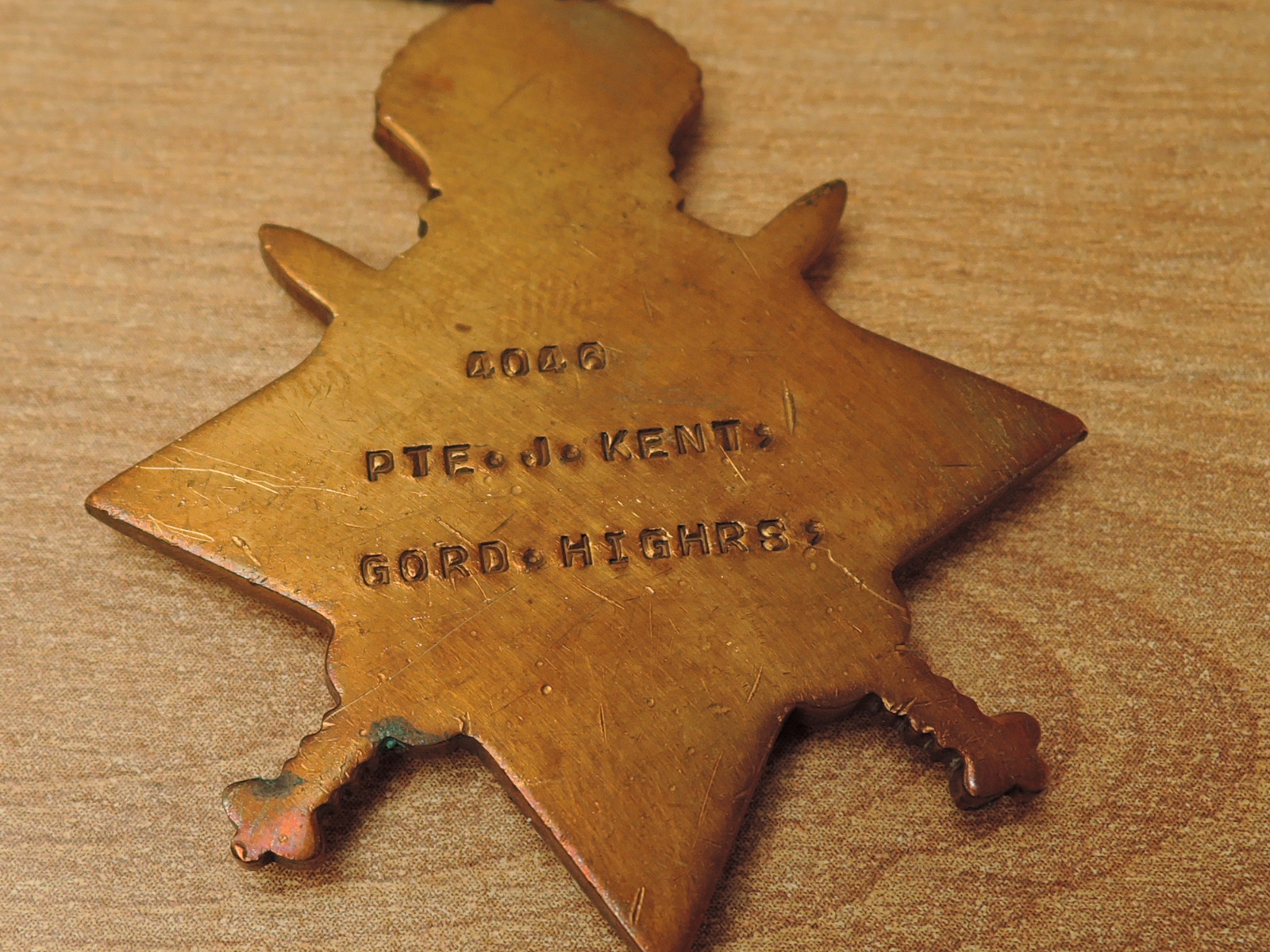 A Trio of WWI Medals to 4046.PTE.J.KENT.GORD.HIGHRS., 1914-15 Star, War Medal 1914-20 and Victory - Image 5 of 5