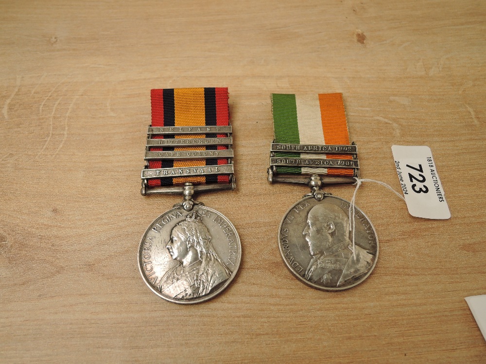 A pair of Queen and King South Africa Medals, Queens Medal with four clasps, Transvaal, Cape Colony,