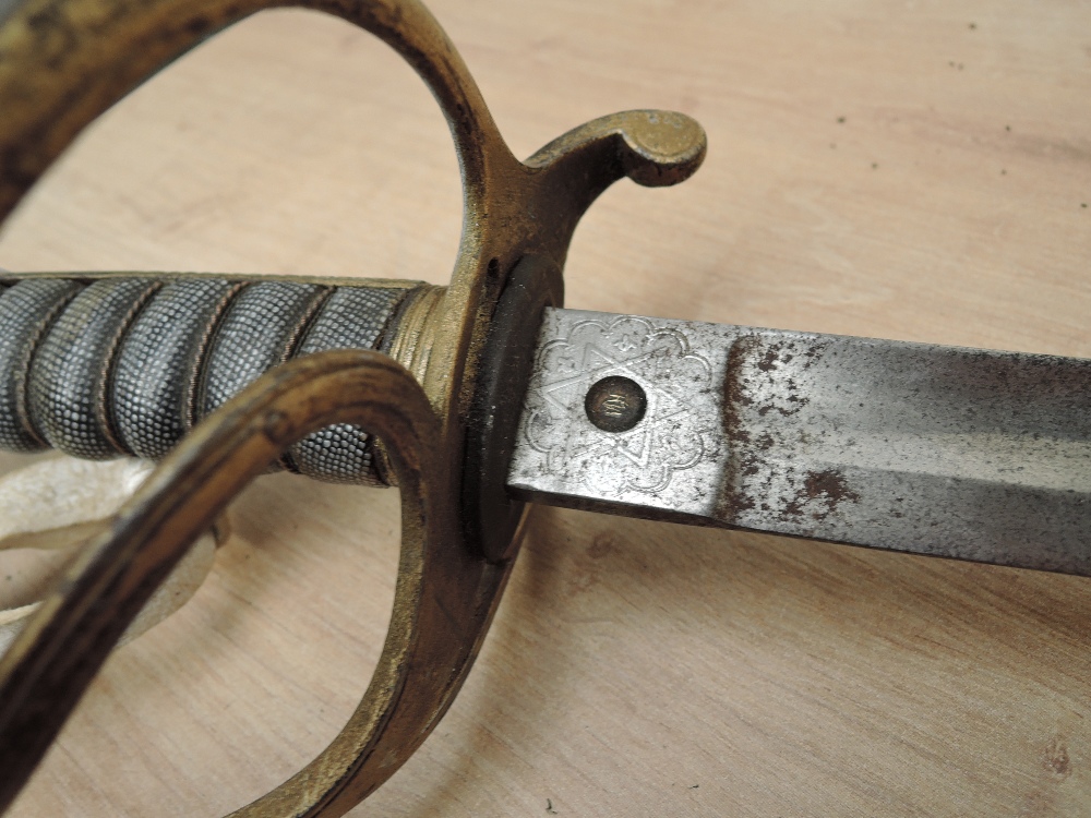 A British Infantry Officers Sword 1860 pattern, no scabbard, decorated blade, proof button, marked - Image 8 of 10