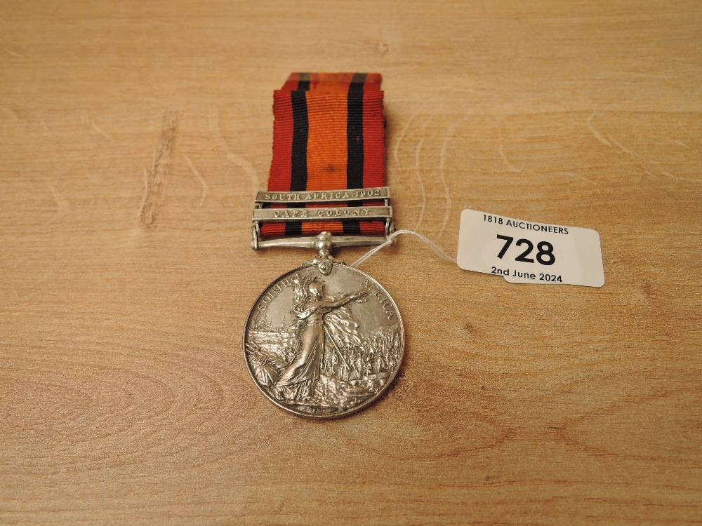 A Queen's South Africa Medal with two clasps, Cape Colony and South Africa 1902 to 7463 PTE.J.