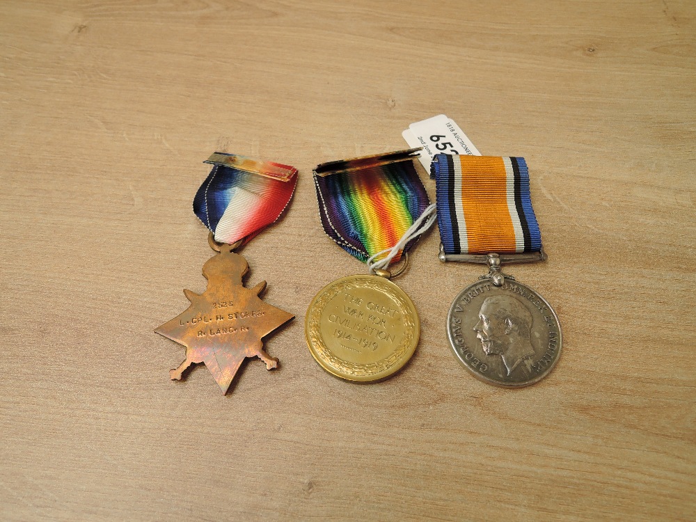 A WWI Medal Trio, 1914-15 Star to 2526 L.CPL.H.STOKES.R.LANC,R War Medal name erased & Victory Medal - Image 2 of 4