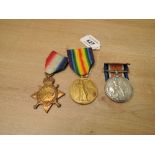 A WWI Medal Trio, 1914-15 Star, War Medal & Victory Medal to 19304 PTE.T.DUNBAVIN.LAN.FUS, all