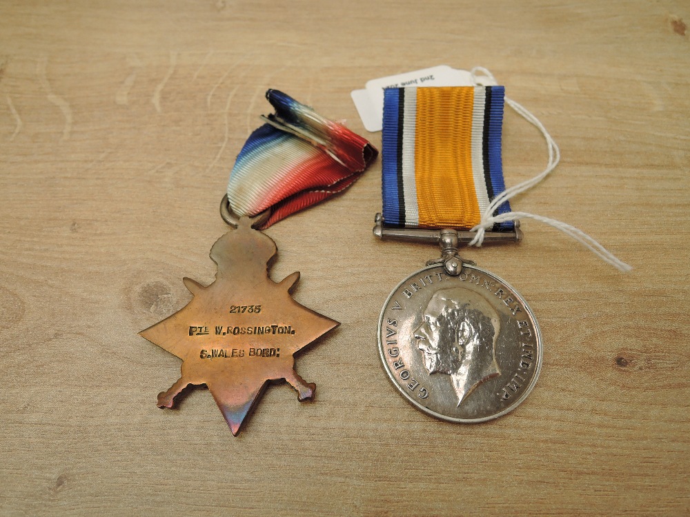A WWI Medal Pair, 1914-15 Star & War Medal to 21735 PTE.W.ROSSINGTON.S.WALES.BORD - Image 2 of 4
