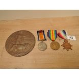 A WWI Trio and Memorial Plaque, 1914-15 Star to 16473 PTE.H.OSTERFIELD.L/POOL.R, War Medal name