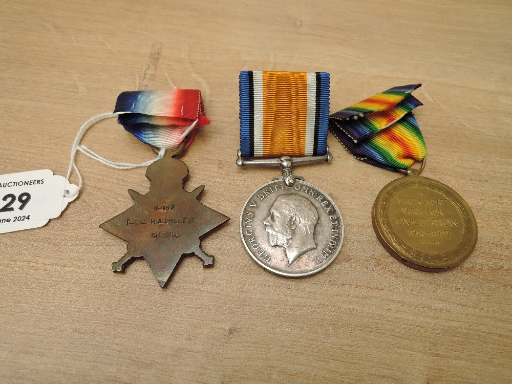 A WWI Medal Trio, 1914-15 Star to W-152 L.CPL.H.A.PROCTOR.CHES.R, War Medal & Victory Medal to W-152 - Image 2 of 4