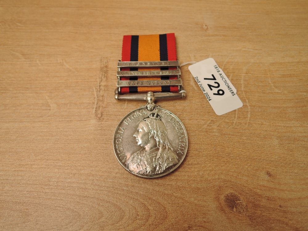 A Queen's South Africa Medal with three clasps, Cape Colony, Orange Free State and Transvaal to 5511
