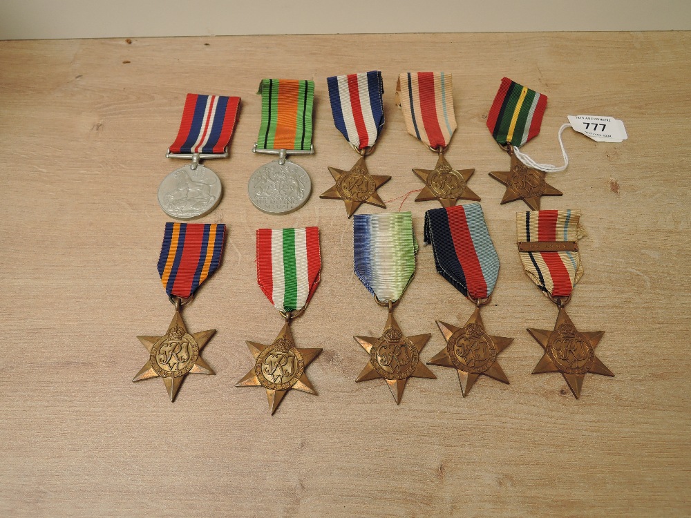 Ten WWII Medals , 1939-45 Star, Atlantic Star, Africa Star, Africa Star with 8th Army Clasp, Pacific