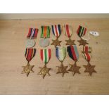 Ten WWII Medals , 1939-45 Star, Atlantic Star, Africa Star, Africa Star with 8th Army Clasp, Pacific