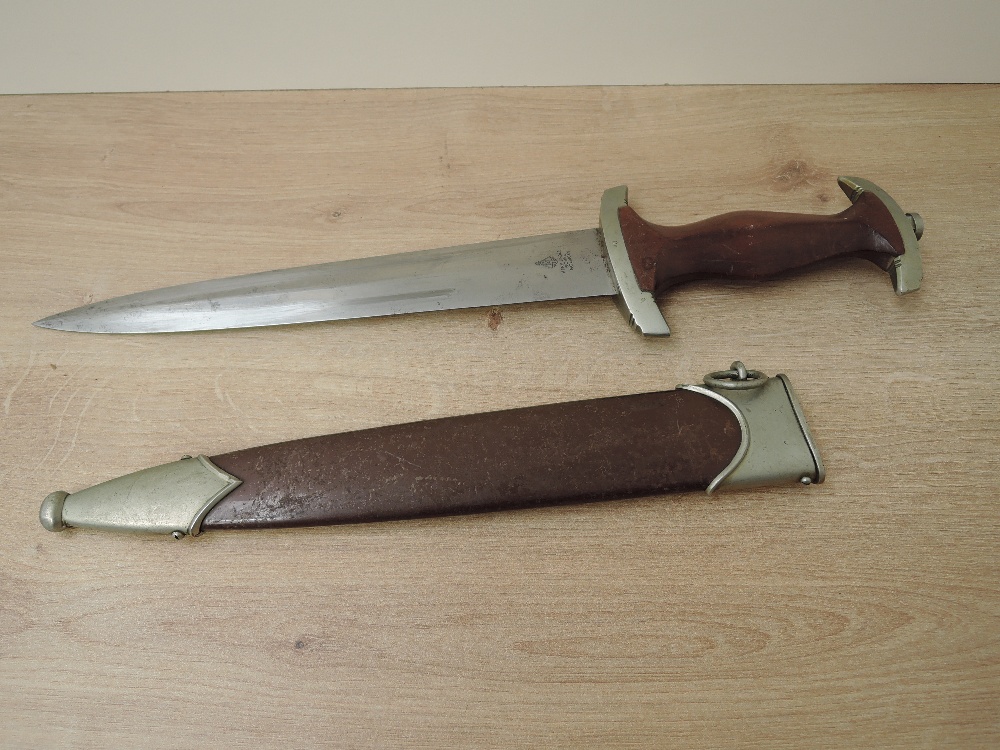A WWII German SA Service Dagger with scabbard, makers mark Herm Linder Sohne Solingen, blade - Image 2 of 5