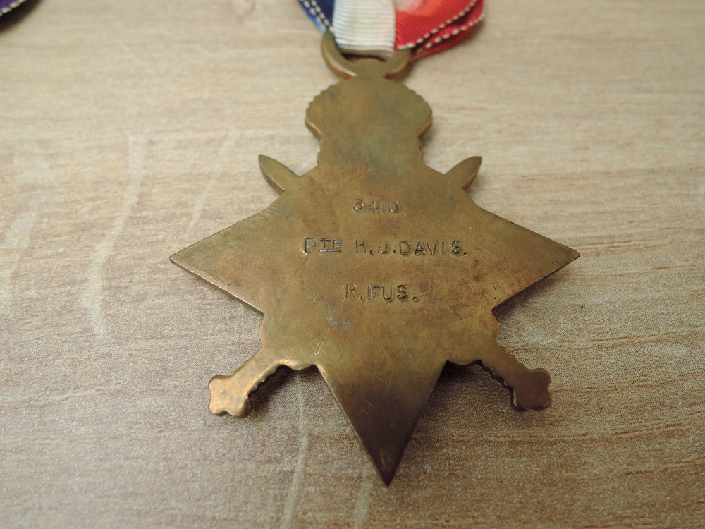 A WWI Medal Pair, 1914-15 Star to 3410 PTE.H.J.DAVIS.R.FUS and Victory Medal to 403610 SJT.H.J. - Image 3 of 5