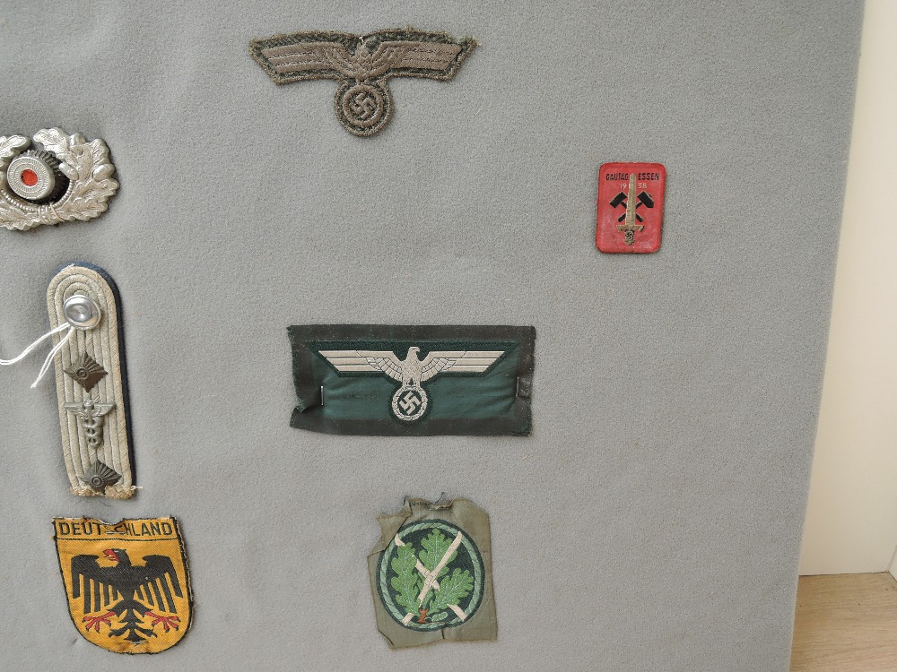 A collection of German Cloth Badges, Visor Cap Wreath, Panzer Breast Eagle, M38 Heer Officers Bevo - Image 3 of 3