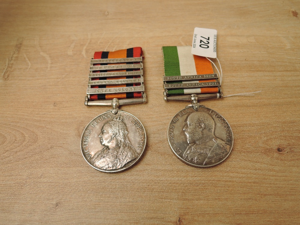 A pair of Queen and King South Africa Medals, Queens Medal with five clasps, Cape Colony, Tugela