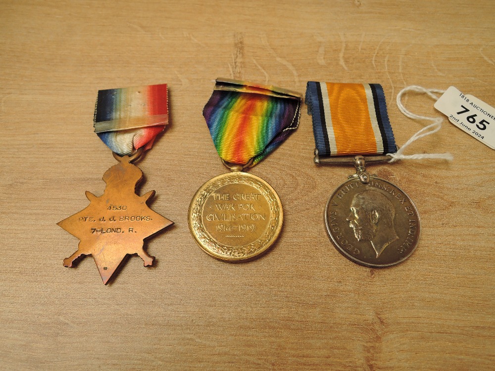 A Trio of WWI Medals to 4530.PTE.J.J.BROOKS.7-LOND.R, 1914-15 Star, War Medal 1914-20 and Victory - Image 2 of 4