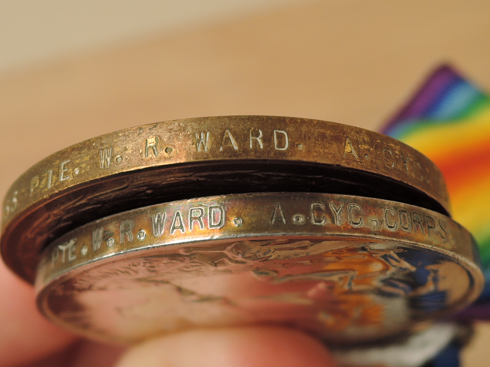 A Trio of WWI Medals to 6933.PTE.W.R.WARD.A.CYCLIST.CORPS, 1914-15 Star, War Medal 1914-20 and - Image 4 of 4