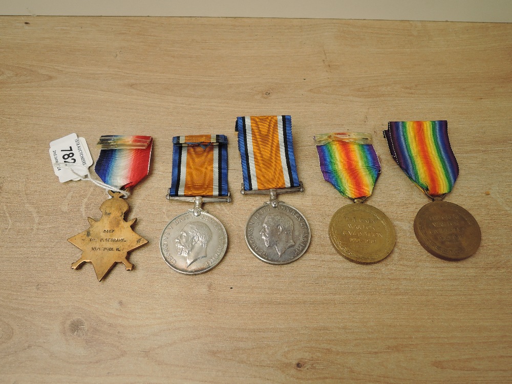 A Five WWI Medal Group, 1914 Star to 3457 PTE.P.SEGRAVE 10/LPOOL.R, War & Victory Medals to LIEUT - Image 2 of 5