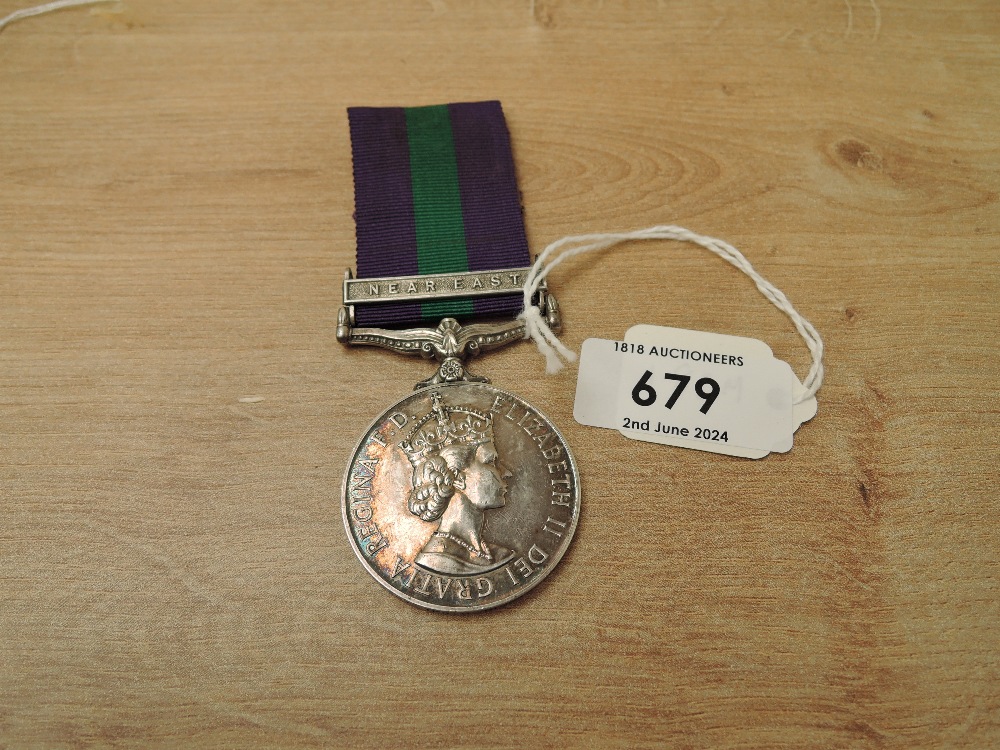 A Queen Elizabeth II British General Service Medal 1918-62, Near East clasp to 23300667 TPR.O.