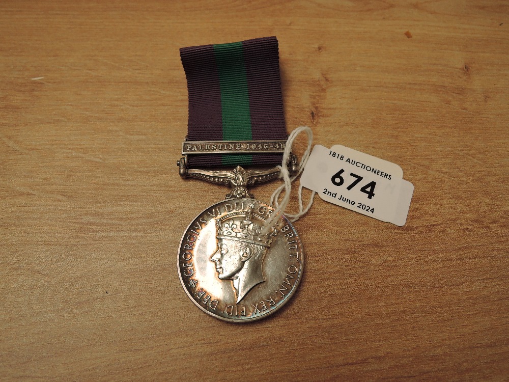 A George VI British General Service Medal 1918-62, Palestine 1945-48 clasp to 14869816 PTE.H.B.