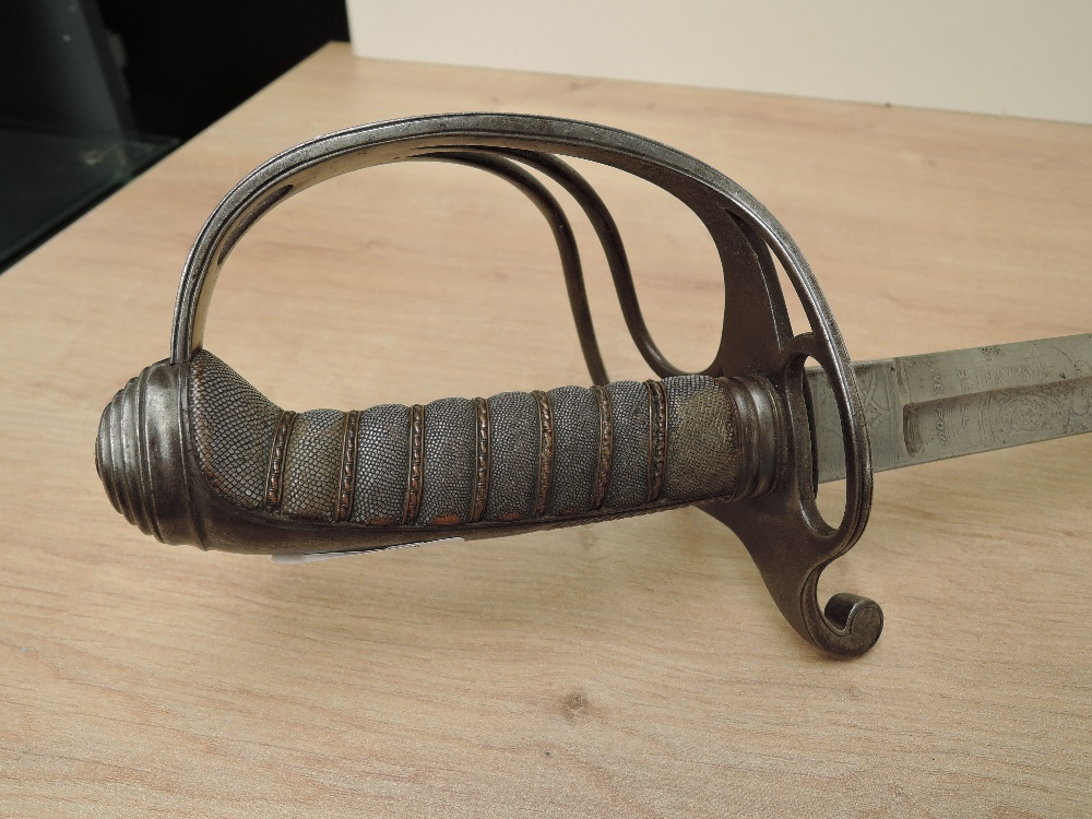 A possibly British Infantry Officers Sword, decorated blade, makers mark Bell Liverpool, proof - Image 7 of 10