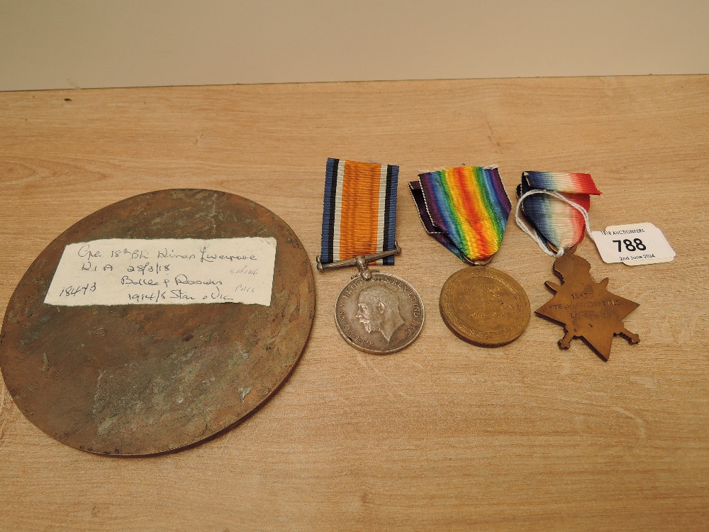 A WWI Trio and Memorial Plaque, 1914-15 Star to 16473 PTE.H.OSTERFIELD.L/POOL.R, War Medal name - Image 2 of 5