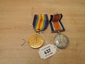 A WWI Medal Pair, War & Victory Medals to 27137 PTE.A.LEAY.K.S.L.I, both with ribbons