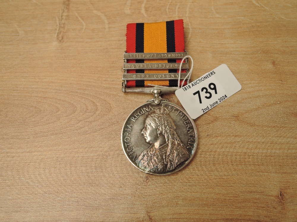 A Queen's South Africa Medal with three clasps, Cape Colony, Tugela Heights and Relief of