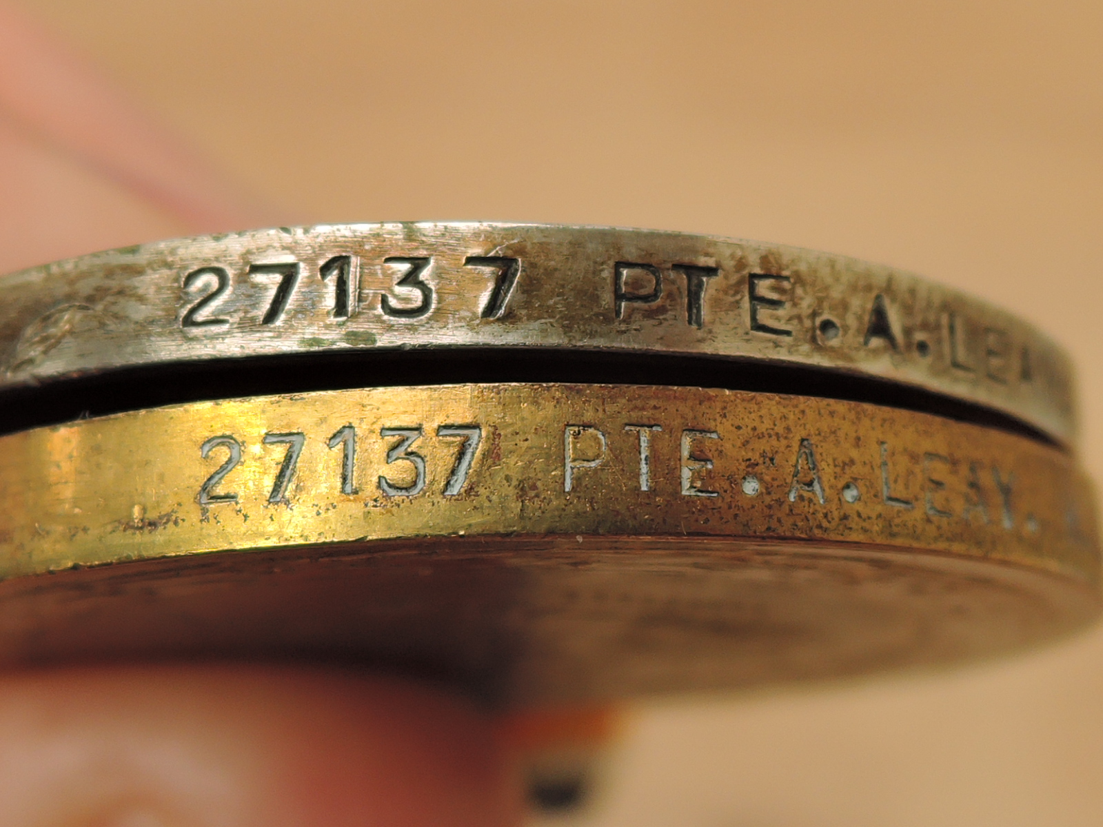 A WWI Medal Pair, War & Victory Medals to 27137 PTE.A.LEAY.K.S.L.I, both with ribbons - Image 3 of 4