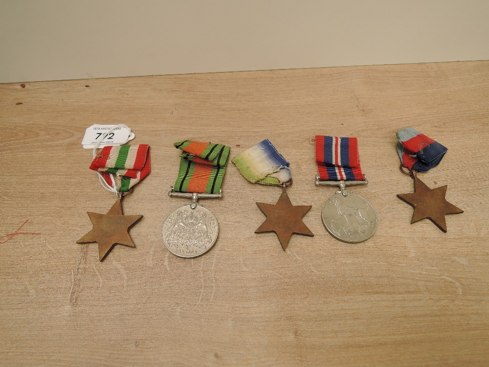 A WWII Five Medal Group, 1939-45 Star, Atlantic Star, Italy Star, War & Defence Medal, all unnamed - Image 2 of 2