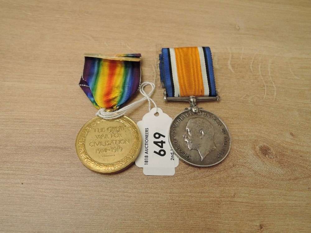 A WWI Medal Pair, War & Victory to 39224 PTE.T.C.CUNNINGHAM.LINC.R, Victory medal name erased, - Image 2 of 4
