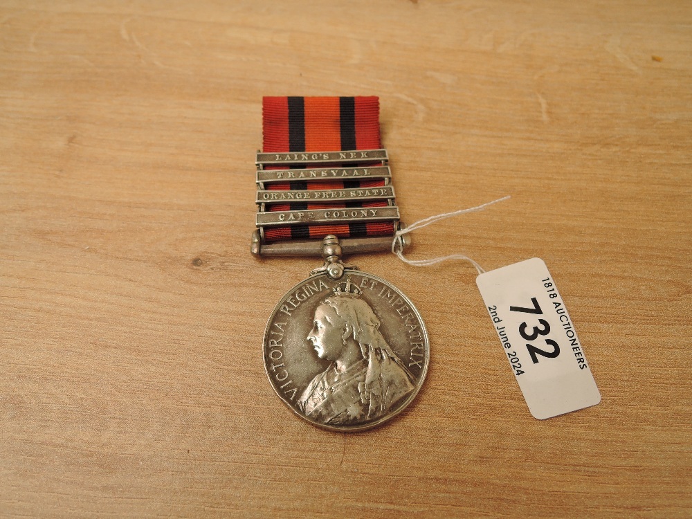 A Queen's South Africa Medal with four clasps, Cape Colony, Orange Free State, Transvaal and
