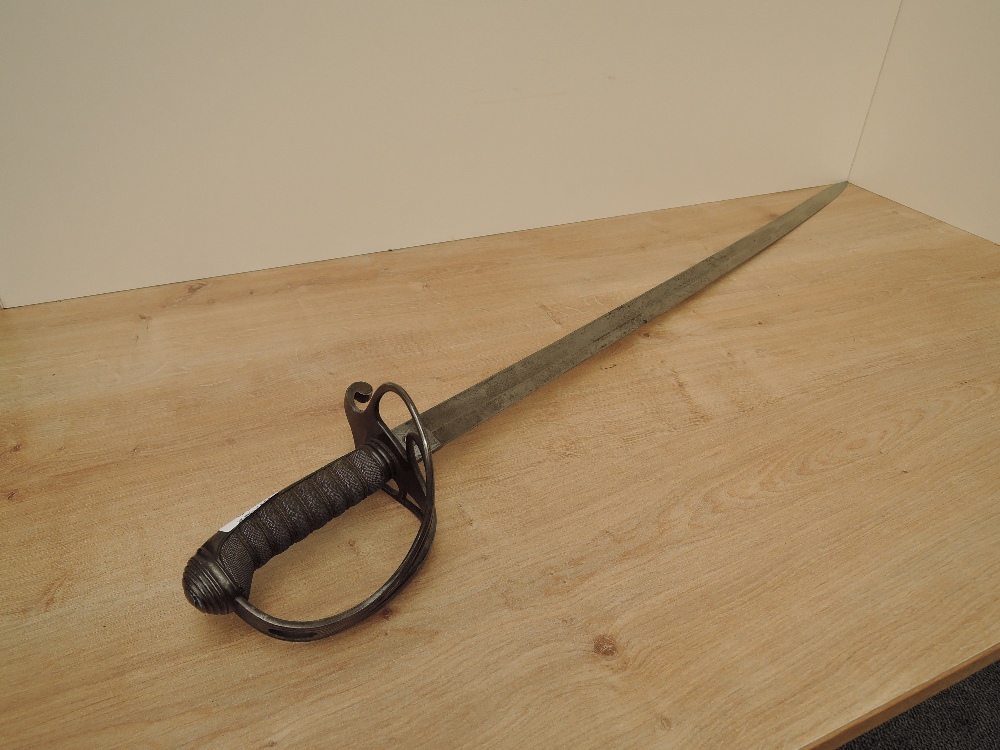 A possibly British Infantry Officers Sword, decorated blade, makers mark Bell Liverpool, proof