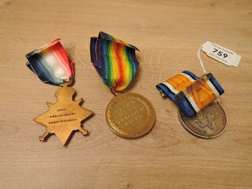 A Trio of WWI Medals to 4046.PTE.J.KENT.GORD.HIGHRS., 1914-15 Star, War Medal 1914-20 and Victory - Image 2 of 5