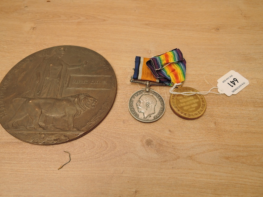 A WWI Medal Pair and Memorial Plaque, War & Victory Medals to 63403 PTE.A.GLOVER.WELSH.R, both - Image 2 of 4