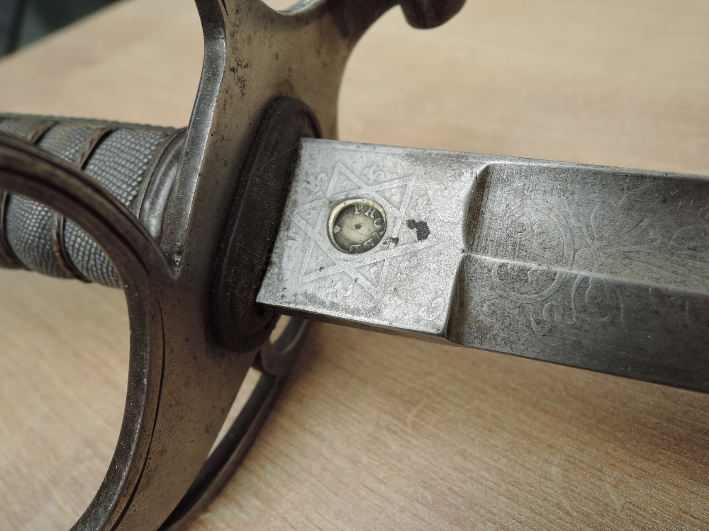 A possibly British Infantry Officers Sword, decorated blade, makers mark Bell Liverpool, proof - Image 4 of 10