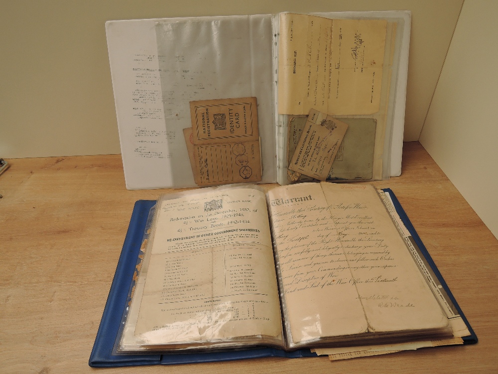 Two albums of Military Ephemera WWI onwards including Identity Papers, Probates, Cemetery Plot,