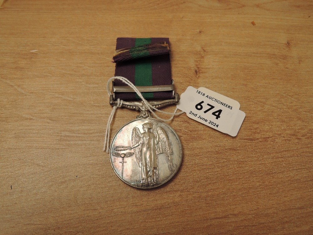 A George VI British General Service Medal 1918-62, Palestine 1945-48 clasp to 14869816 PTE.H.B. - Image 2 of 4