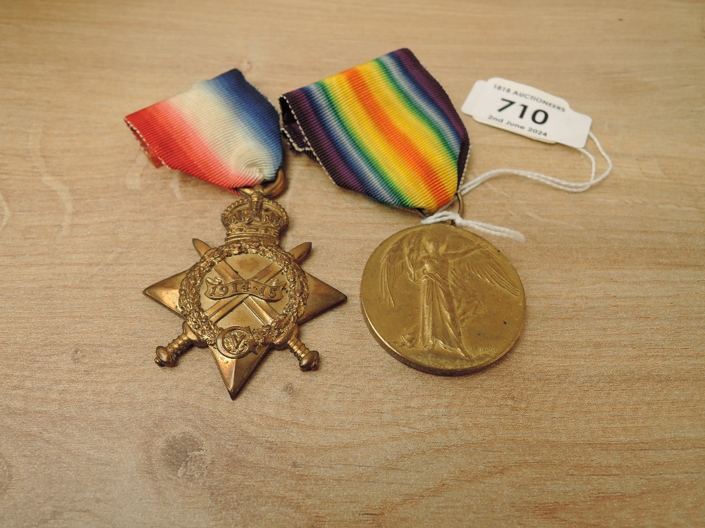 A pair of WWI Medals, 1914-15 Star to 2439 PTE.A.E.LEUCHERS.14/LOND.R and Victory Medal to 2.LIEUT.