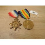 A pair of WWI Medals, 1914-15 Star to 2439 PTE.A.E.LEUCHERS.14/LOND.R and Victory Medal to 2.LIEUT.