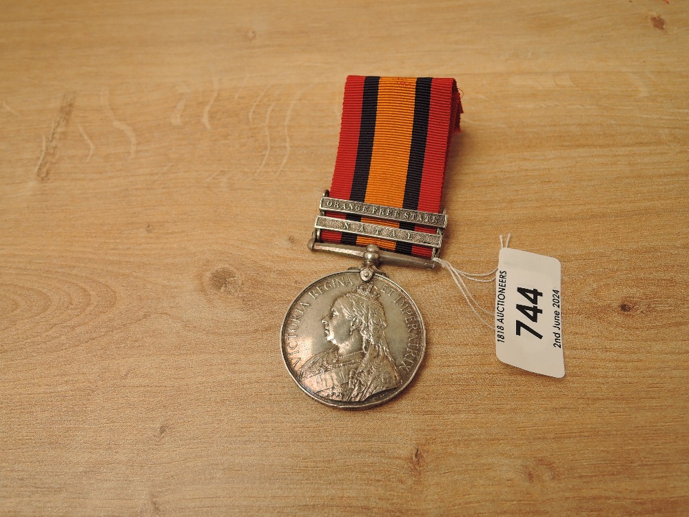 A Queen's South Africa Medal with two clasps, Natal and Orange Free State to 7143 CPL.R.Chadwick.