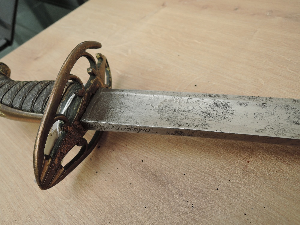 A British Infantry Officers Sword 1803. Hilt broken, decorated blade, maker Runkel?, Solingen, - Image 7 of 10