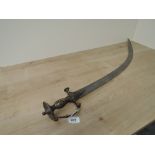 An Indian Sword (Talwar) approx 1800 with disk pommel, knuckle guard, curved blade, no scabbard,