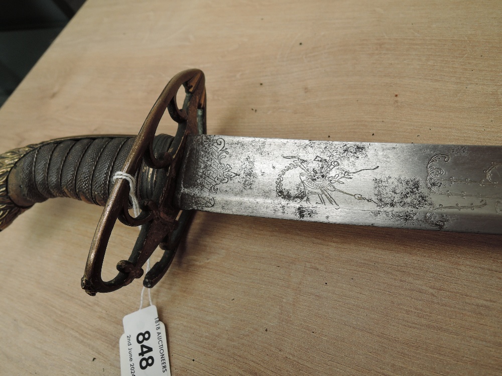 A British Infantry Officers Sword 1803. Hilt broken, decorated blade, maker Runkel?, Solingen, - Image 4 of 10