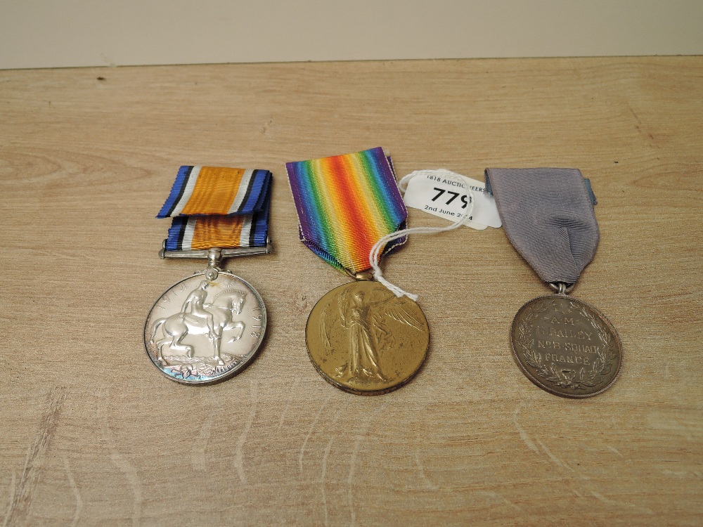 A WWI Medal Pair, War & Victory to 45828 2.A.M G BAILEY.R.A.F along with a Silver Medal named G.