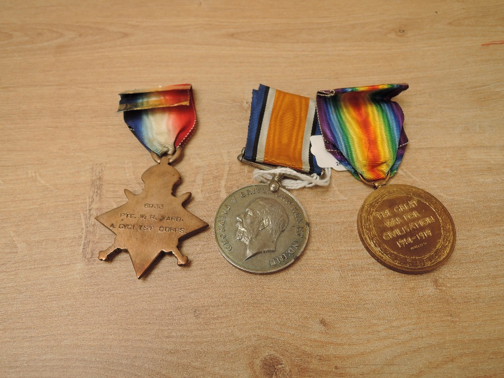 A Trio of WWI Medals to 6933.PTE.W.R.WARD.A.CYCLIST.CORPS, 1914-15 Star, War Medal 1914-20 and - Image 2 of 4