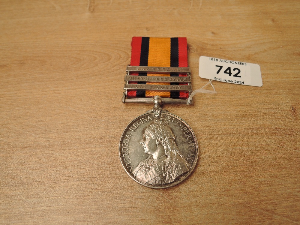 A Queen's South Africa Medal with three clasps, Cape Colony, Orange Free State and Transvaal to 2066