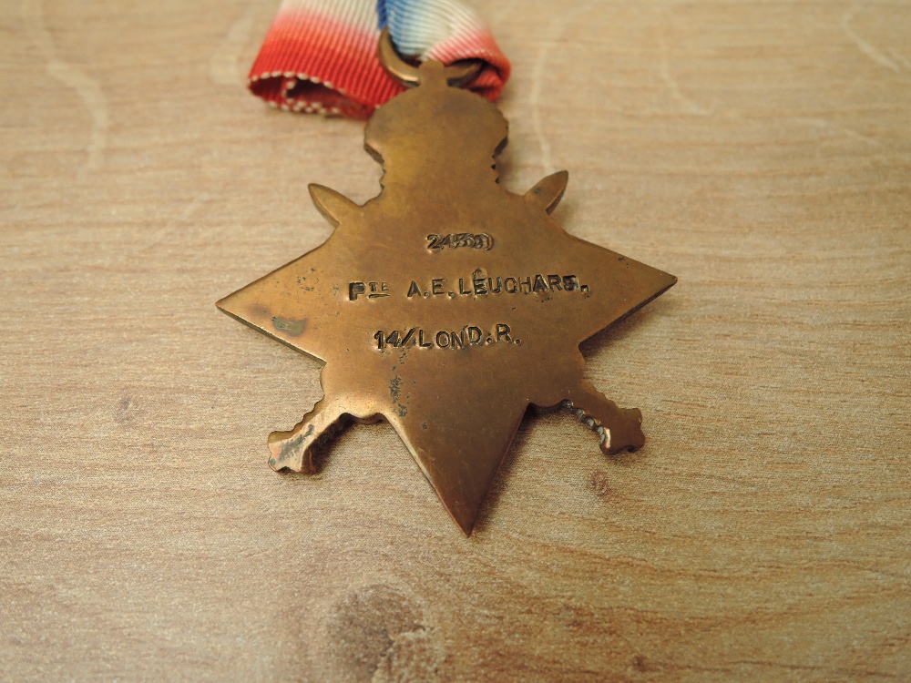 A pair of WWI Medals, 1914-15 Star to 2439 PTE.A.E.LEUCHERS.14/LOND.R and Victory Medal to 2.LIEUT. - Image 4 of 4