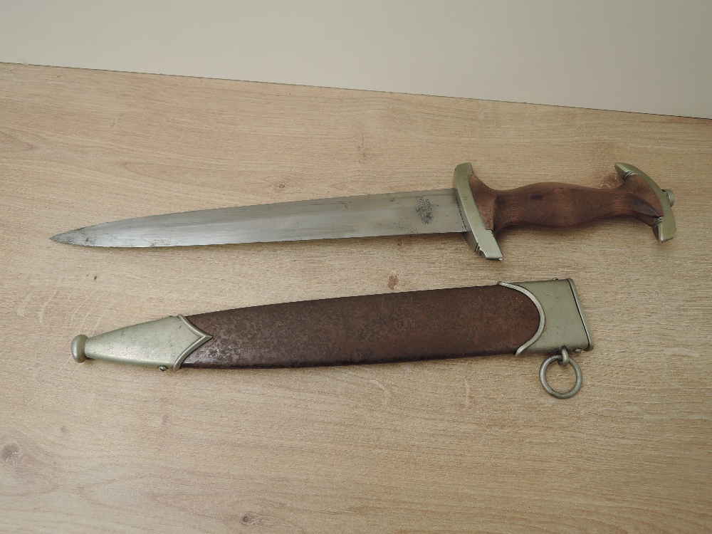 A WWII German SA Service Dagger with scabbard, makers mark F.Dick Esslingen, blade length 22cm, - Image 2 of 5