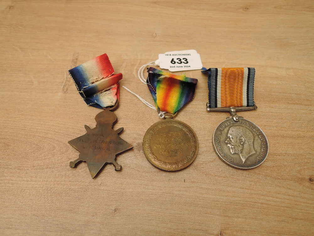 A WWI Medal Trio, 1914-15 Star, War Medal & Victory Medal to 9194 CPL.F.P.DENNISON.L.N.LAN.R, all - Image 2 of 4