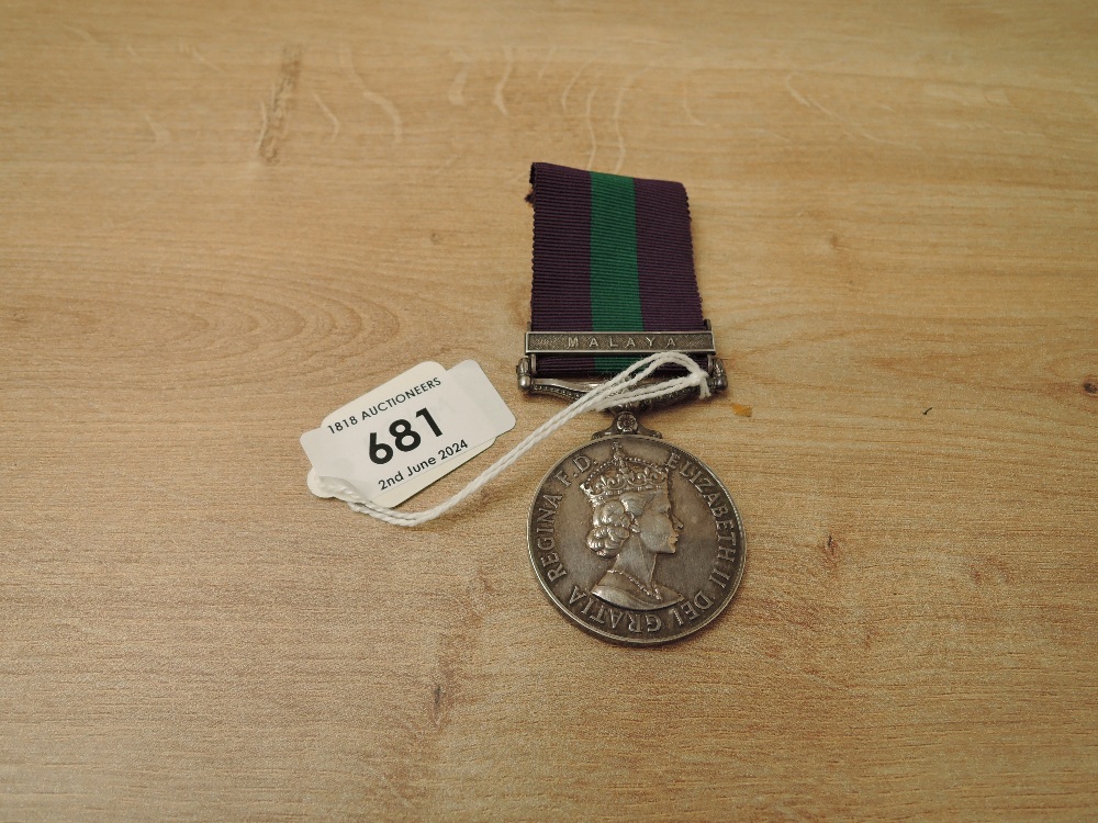 A Queen Elizabeth II British General Service Medal 1918-62, Malaya clasp to 22772501 SPR.R.WOOF.R.E