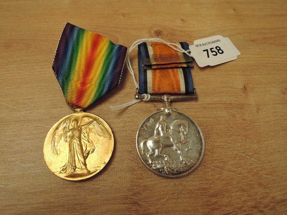 A pair of WWI Medals to R-22654.PTE.W.BROWN.K.R.RIF.C, War Medal 1914-20 and Victory Medal